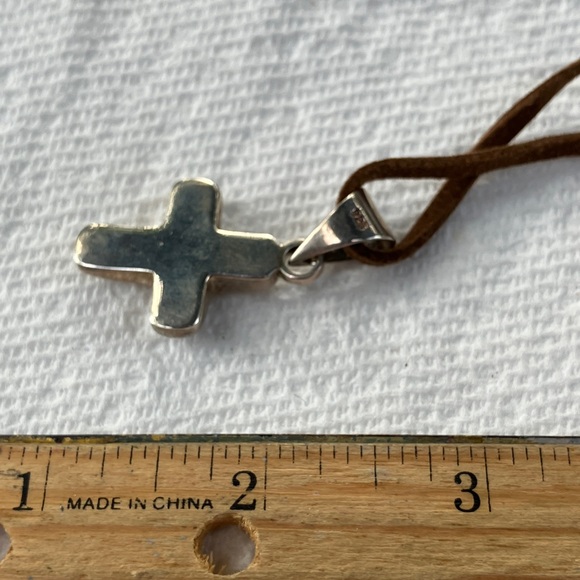 Sterling Silver Cross Pendant on Brown Leather Necklace - Picture 8 of 9